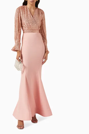 Draped Sequins Top Gown