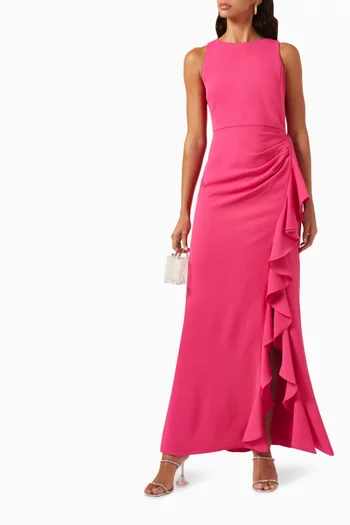 Ruffled Column Gown in Stretch-crepe