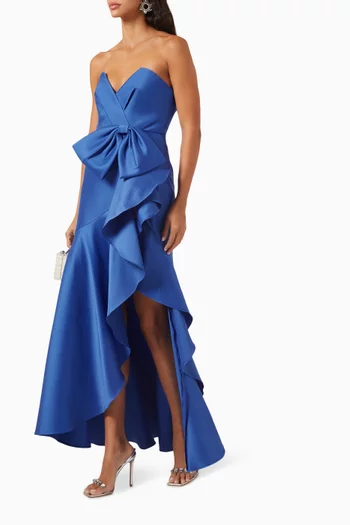Ruffle Bow Gown in Stretch-mikado