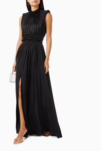 Bead-embellished Maxi Dress in Cupro-jersey