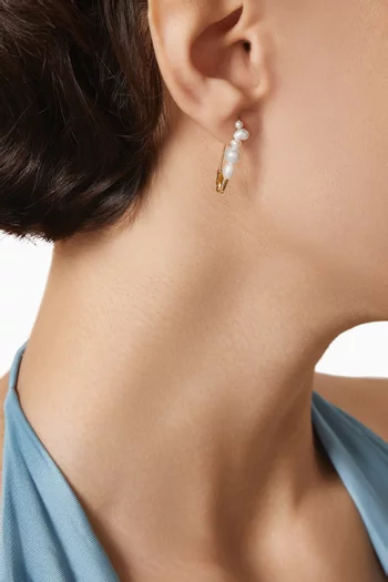 Safety Pin Mixed Pearl Single Earring in 14kt Gold