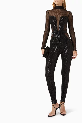 Embroidered Sequins Jumpsuit in Tulle