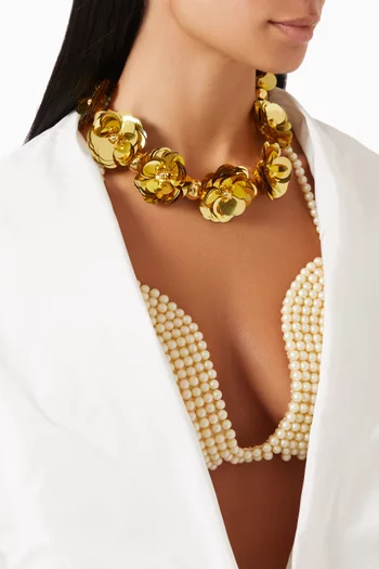 قلادة رقبة ليز هيرمافرودايت بتصميم زهور نحاس مطلي بالذهب