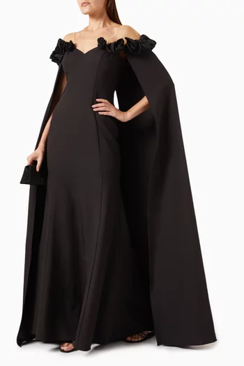 Off-shoulder Gown in Stretch-crepe