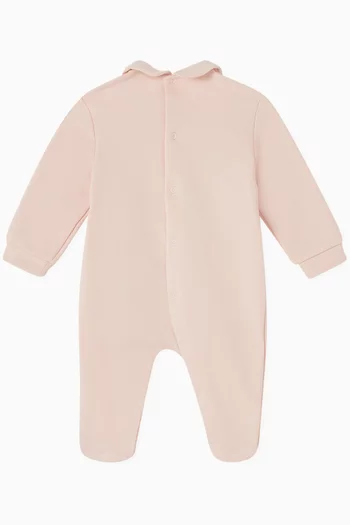 Bear-motif Embroidered Sleepsuit in Stretch-jersey