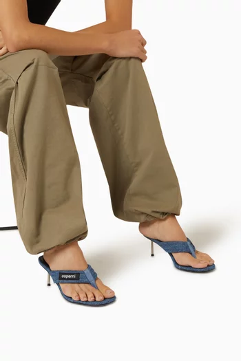 Denim Branded Thong Sandals in Denim