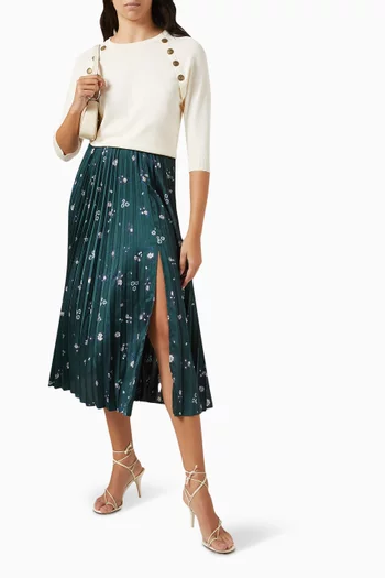 Elda Pleated Midi Skirt in Satin