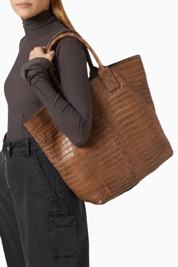Travel Tote Bag in Croc-embossed Leather