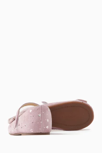 Hearts-motif Bow Ballerina Shoes in Leather