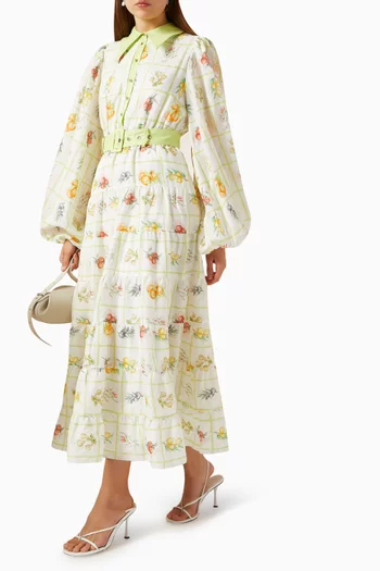 Vigneto Printed Midi Dress in Linen