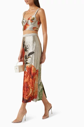 Midi Skirt in Textured-satin