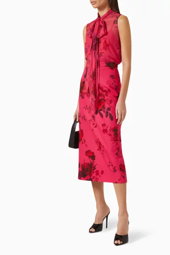 Floral-print Midi Skirt in Silk