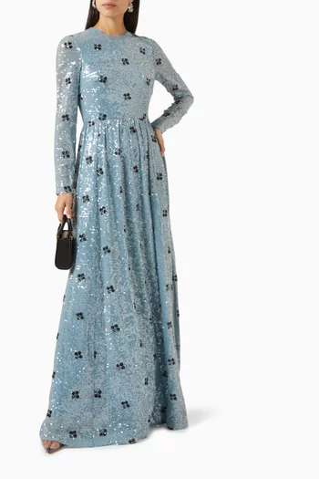 Ditsy Floral Sequin-embellished Maxi Gown