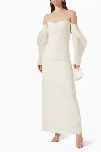 Helic Off-shoulder Dress in Brocade-silk