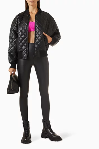 Quilted Bomber Jacket in Faux Leather