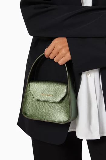 Mini Feryel Top-handle Bag in Metallic Wrinkled Leather