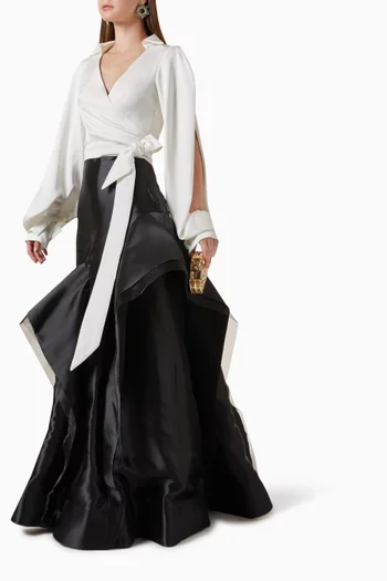 Wrap-around Open-sleeved Maxi Gown