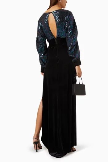 Sequin-embellished Draped Gown in Velvet