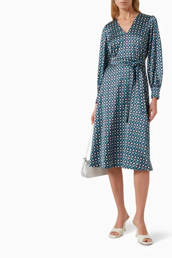 Tabella Abstract-print Midi Dress in Satin