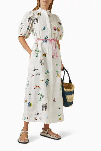 Atticus Embroidered Shirt Dress in Linen