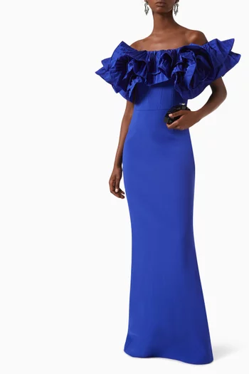 Cora Off-Shoulder Gown in Crêpe and Taffeta