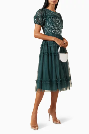 Sequin-embellished Ruffle Midi Dress