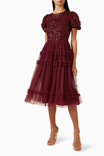 Sequin-embellished Ruffle Midi Dress