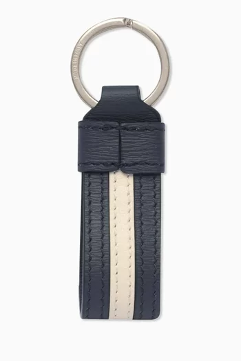 Logo Stripe Key Ring in Leather