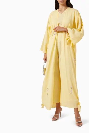 3-piece Embroidered Travel Abaya Set in Linen
