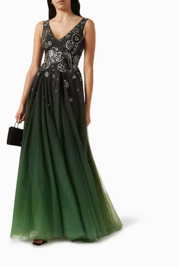 Gradient Beaded Maxi Dress in Tulle