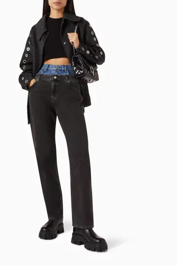 Two-tone Double Waisted High-rise Jeans in Cotton