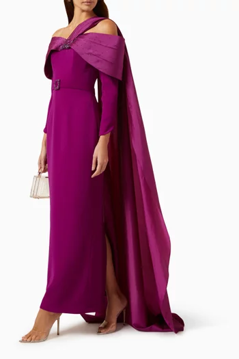 Luna Cape-shawl Embellished Maxi Dress in Silk-taffeta & Crepe
