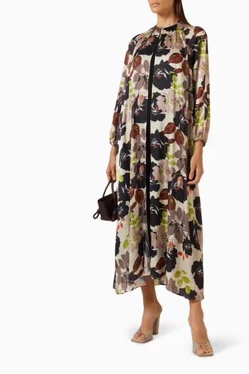 Floral-print Midi Dress in Satin