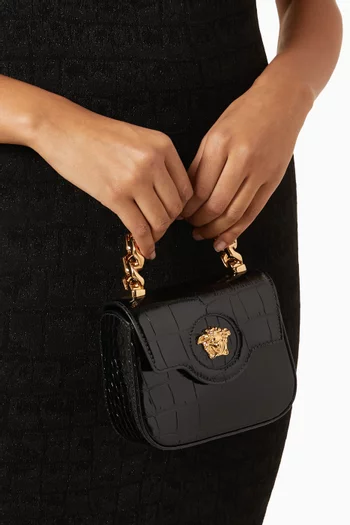 Mini La Medusa Top-handle Bag in Croc-embossed Leather