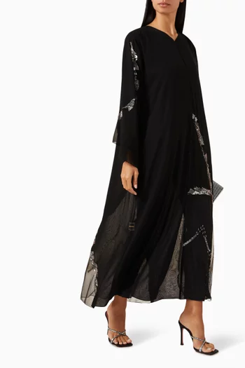 Sequin-embellished Abaya in Chiffon & Tulle