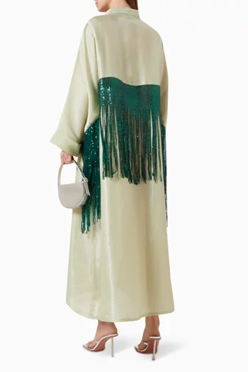 Sequin-embellished Fringe Maxi Dress in Silk-lamé