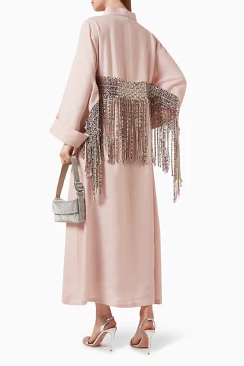 Sequin-embellished Fringe Maxi Dress in Linen