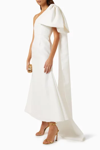 Oversized Bow One-shoulder Maxi Dress in Satin