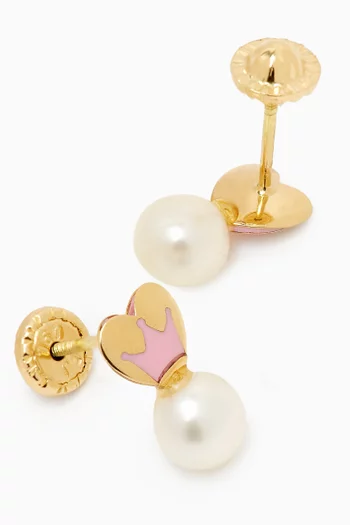 Heart Pearl & Enamel Earrings in 18kt Gold