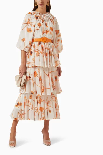 Floral-print Tiered Midi Dress