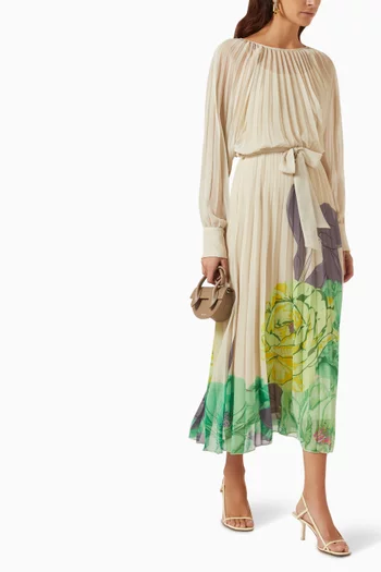 Floral-print Pleated Midi Dress
