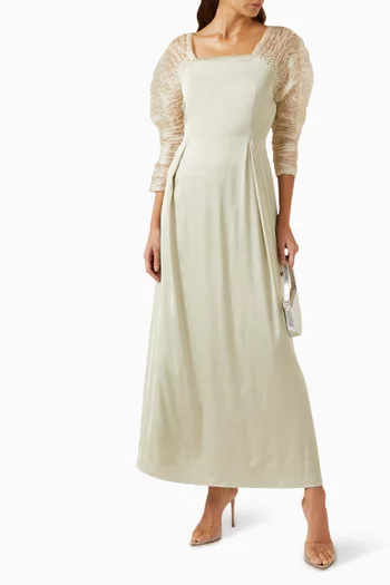 Pearl-embellished Organza Sleeve Maxi Dress