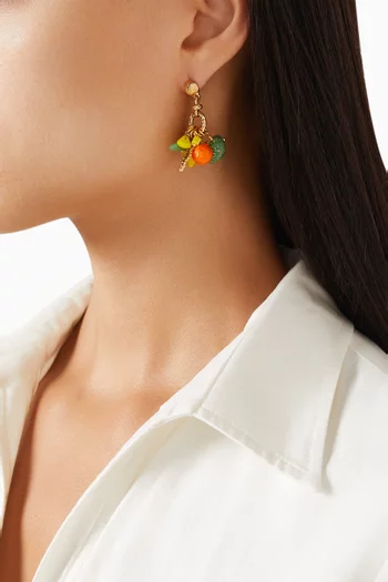 Fruit Resin Drop Earrings in 24kt Gold-plated Metal