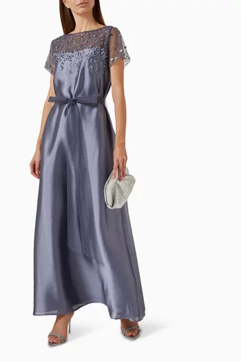 Bead-embellished Maxi Dress in Organza & Tulle
