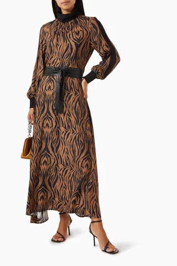 Abstract-print Belted Maxi Dress in Viscose