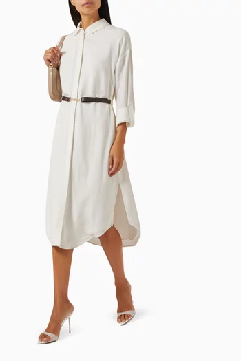 Belted Midi Shirt Dress in Viscose-linen Blend