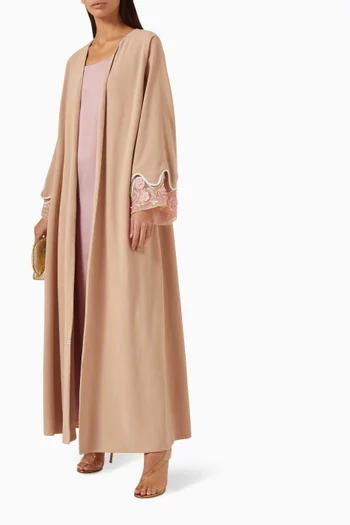 Floral Bead-embellished Abaya & Dress Set in Linen