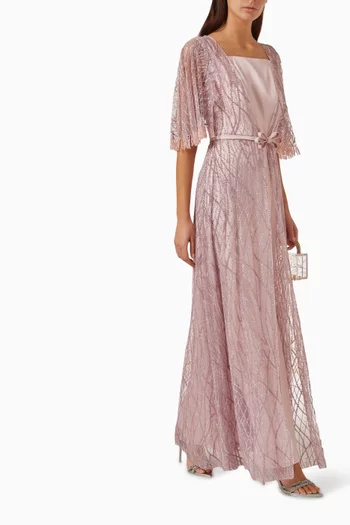 Beaded Detachable Maxi Dress in Tulle & Silk