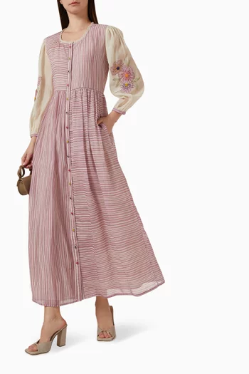 Zeta Embroidered Midi Dress in Cotton-silk