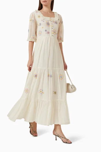 Leece Embroidered Maxi Dress in Cotton-silk